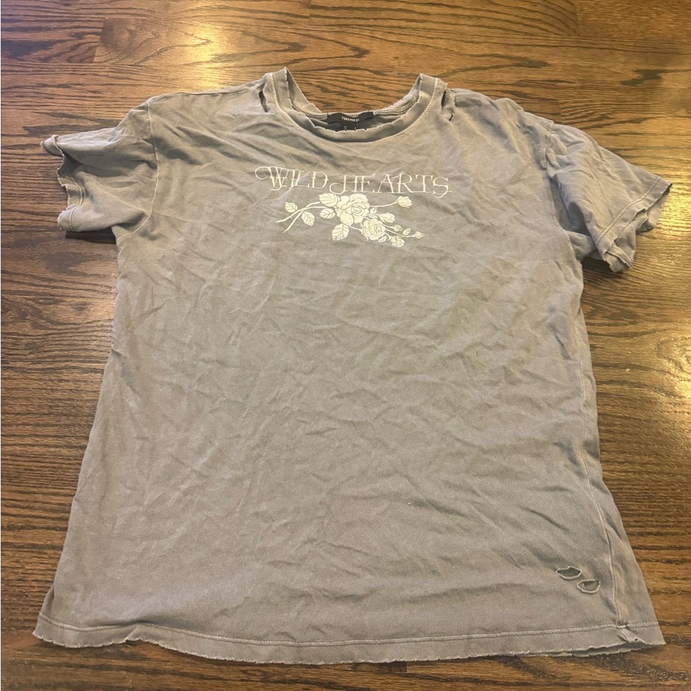 Forever 21 Gray Wild Hearts Tee